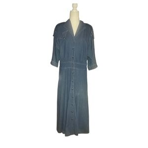 Vintage Denim Maxi Dress 100% Cotton Size 14